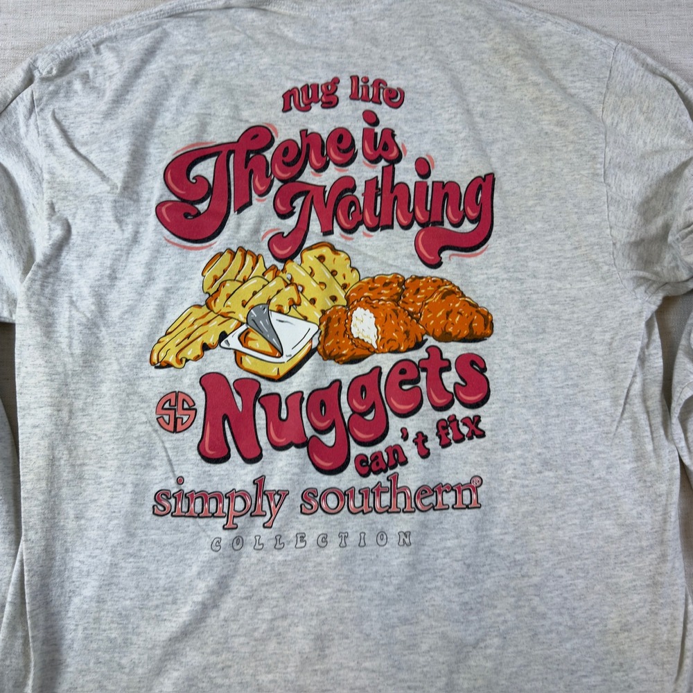Simply Southern Nug Life Gray Heather Long Sleeve Graphic T-Shirt XL 1661